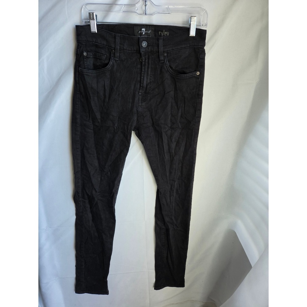 7 For All Mankind Ryley Jeans Mens Black Solid Slim Mid Rise Tapered